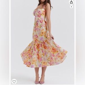 NWT CottageCore Floral Print Straps Pleated Hem Vacation Midi Dress